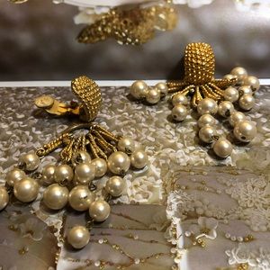 Woman’s two-part clip on pearl earrings